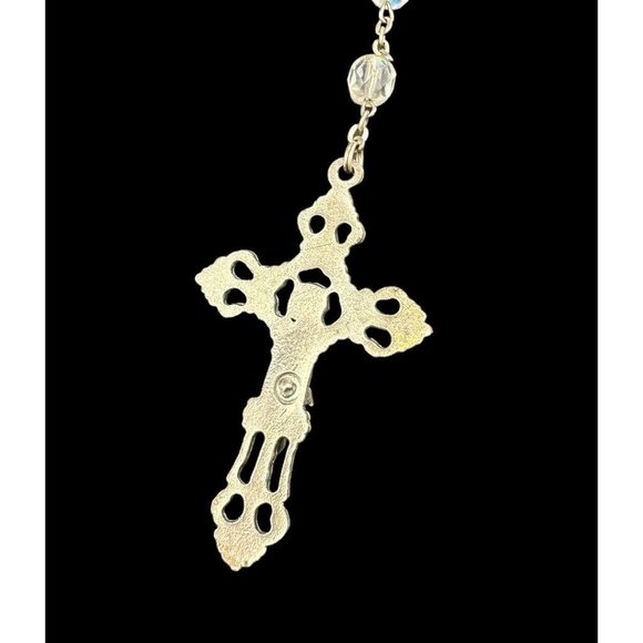 Vintage Signed INRI Cut Aurora Glass Crystal Jesus Rosary ITALY - Picture 9 of 9